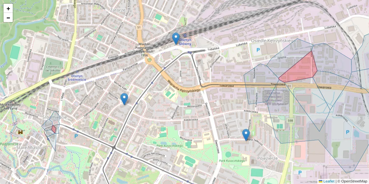 Szczegółowa mapa kodu pocztowego 10-959 z granicami, sąsiednimi kodami pocztowymi i urzędami pocztowymi