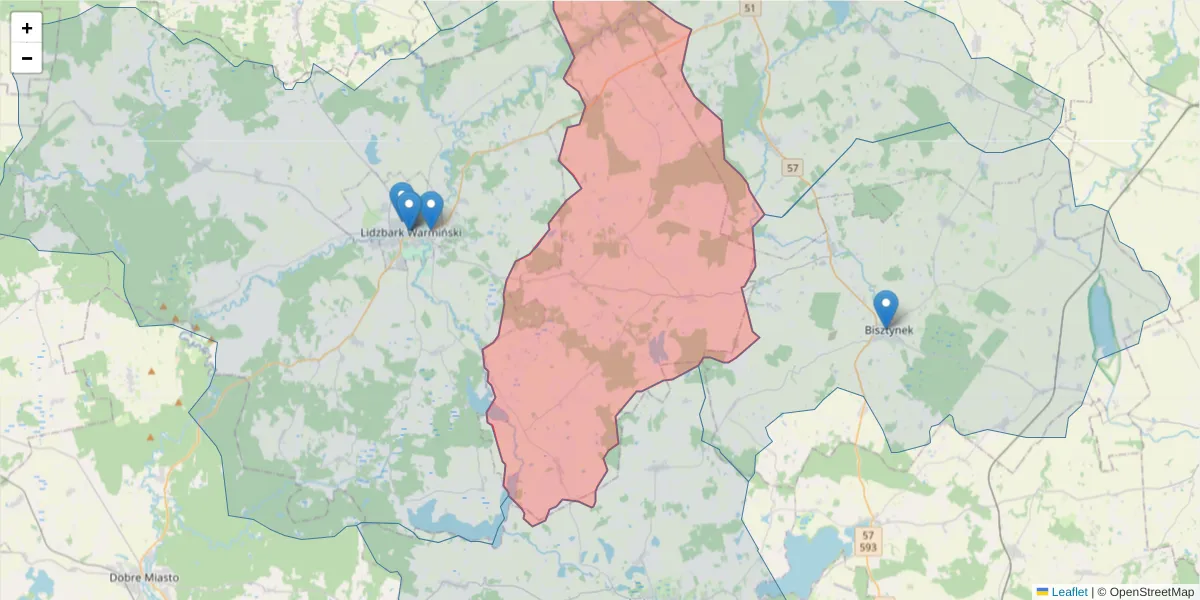 Szczegółowa mapa kodu pocztowego 11-106 z granicami, sąsiednimi kodami pocztowymi i urzędami pocztowymi
