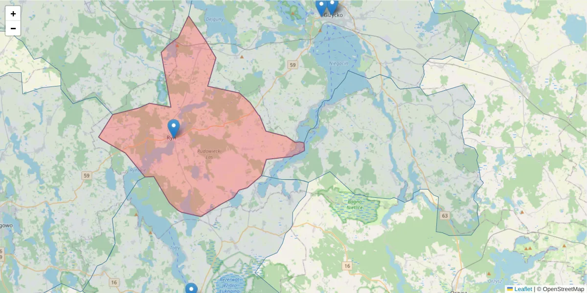 Szczegółowa mapa kodu pocztowego 11-520 z granicami, sąsiednimi kodami pocztowymi i urzędami pocztowymi