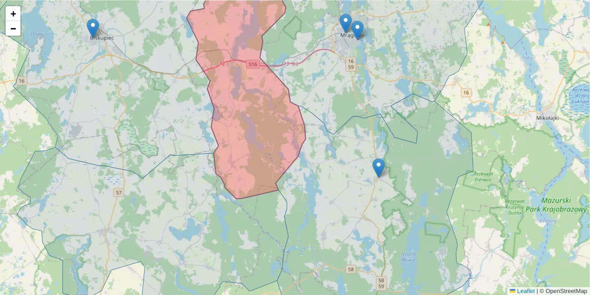 Szczegółowa mapa kodu pocztowego 11-731 z granicami, sąsiednimi kodami pocztowymi i urzędami pocztowymi