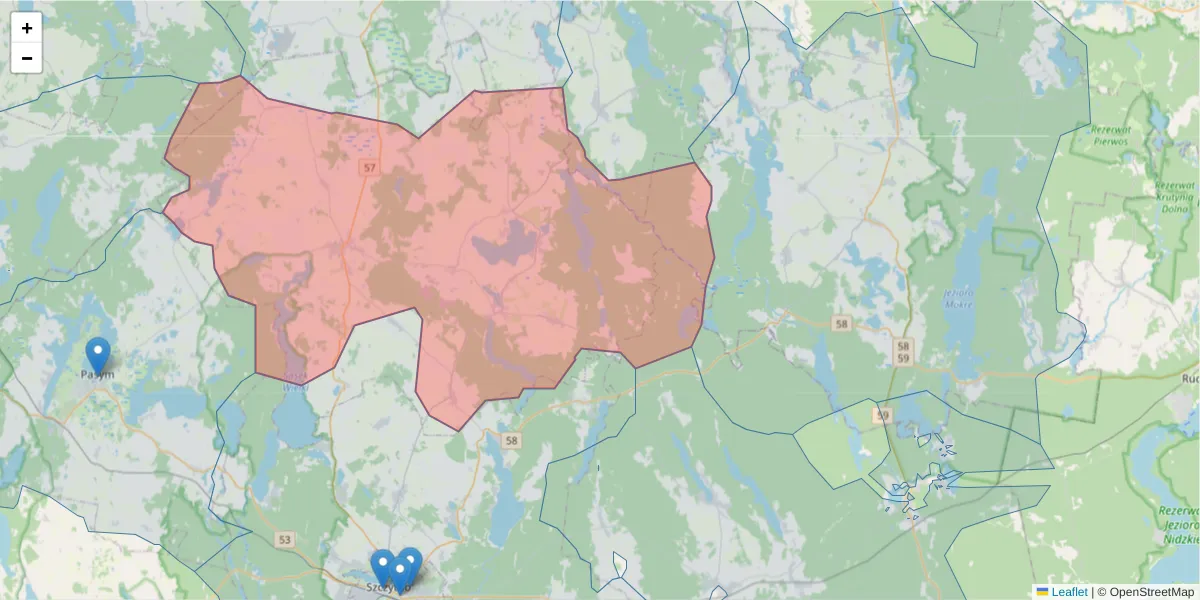 Szczegółowa mapa kodu pocztowego 12-120 z granicami, sąsiednimi kodami pocztowymi i urzędami pocztowymi