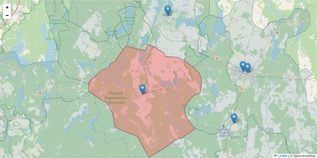 Szczegółowa mapa kodu pocztowego 12-122 z granicami, sąsiednimi kodami pocztowymi i urzędami pocztowymi