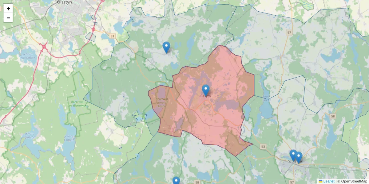 Szczegółowa mapa kodu pocztowego 12-130 z granicami, sąsiednimi kodami pocztowymi i urzędami pocztowymi