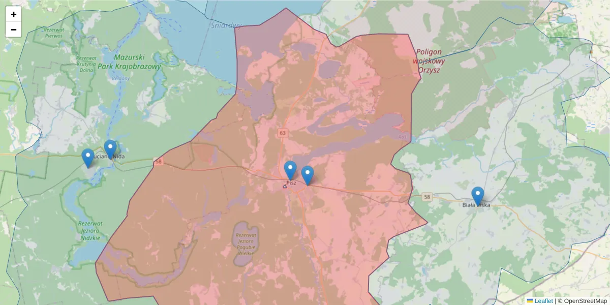 Szczegółowa mapa kodu pocztowego 12-200 z granicami, sąsiednimi kodami pocztowymi i urzędami pocztowymi