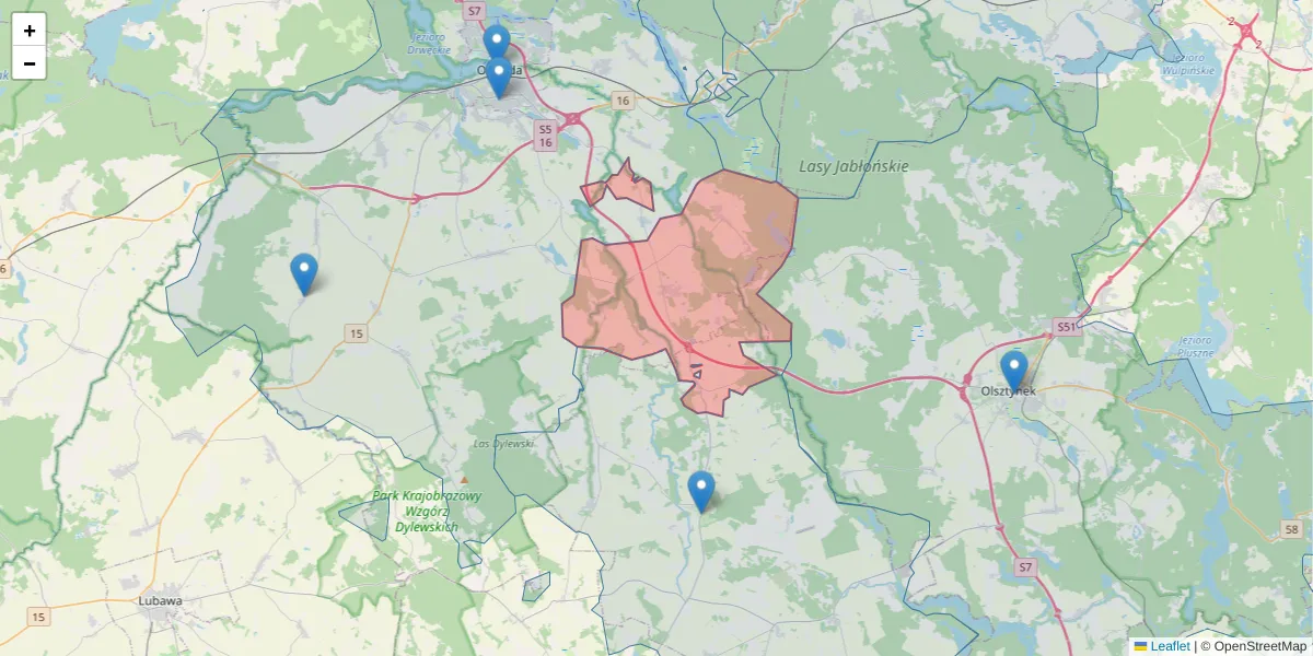 Szczegółowa mapa kodu pocztowego 14-106 z granicami, sąsiednimi kodami pocztowymi i urzędami pocztowymi