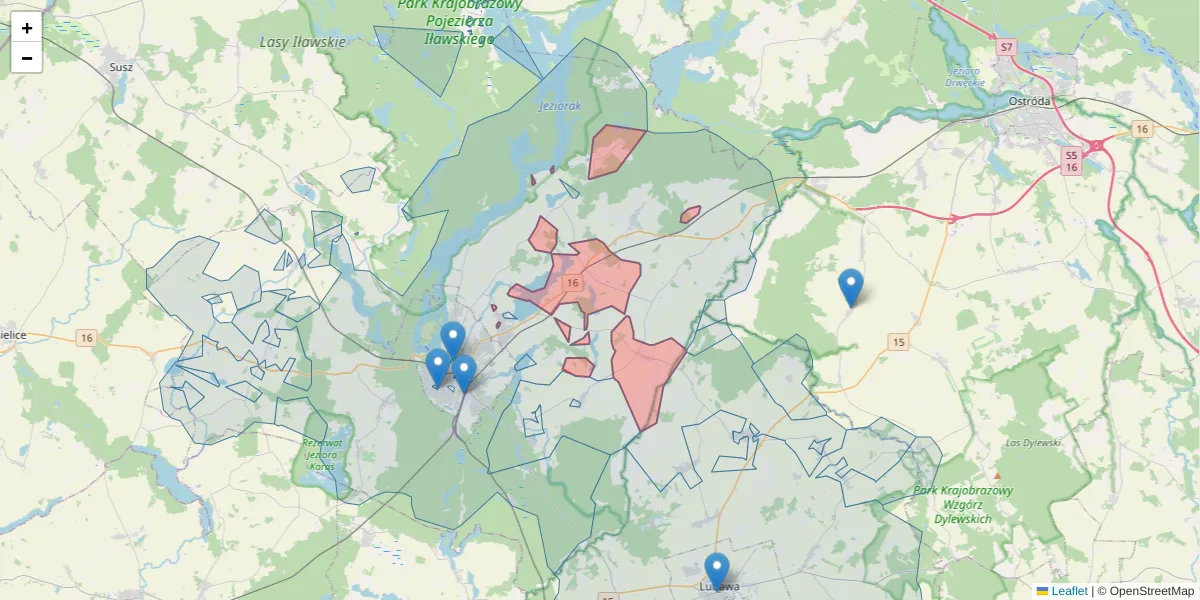 Szczegółowa mapa kodu pocztowego 14-204 z granicami, sąsiednimi kodami pocztowymi i urzędami pocztowymi