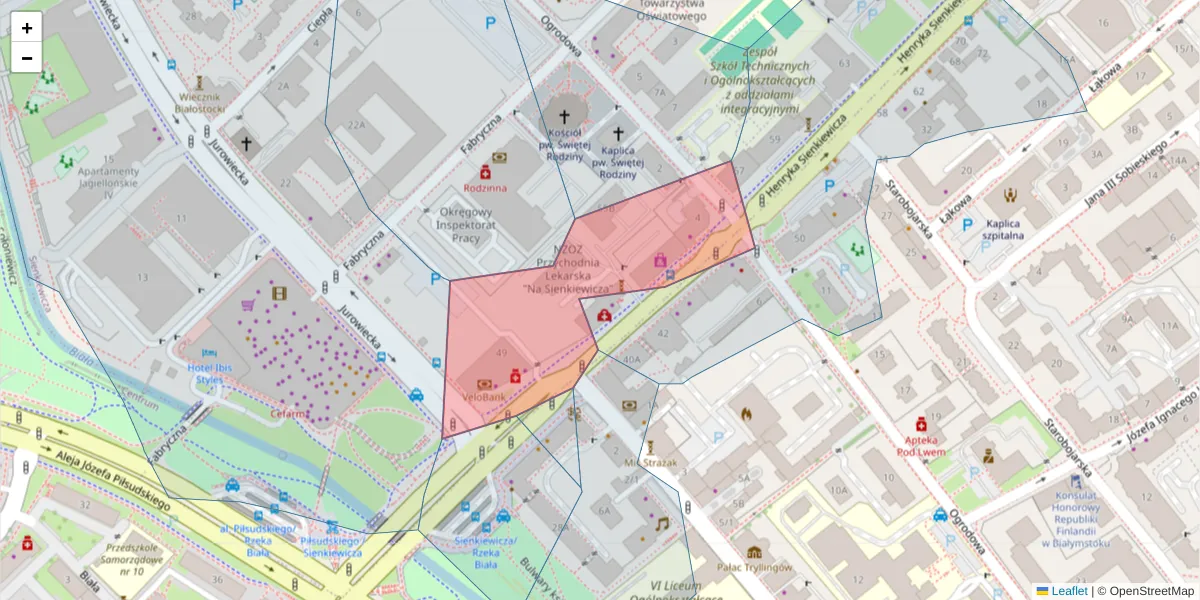 Szczegółowa mapa kodu pocztowego 15-002 z granicami, sąsiednimi kodami pocztowymi i urzędami pocztowymi