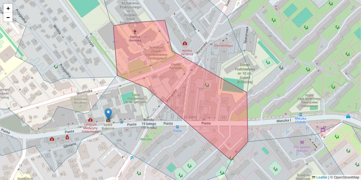 Szczegółowa mapa kodu pocztowego 15-029 z granicami, sąsiednimi kodami pocztowymi i urzędami pocztowymi