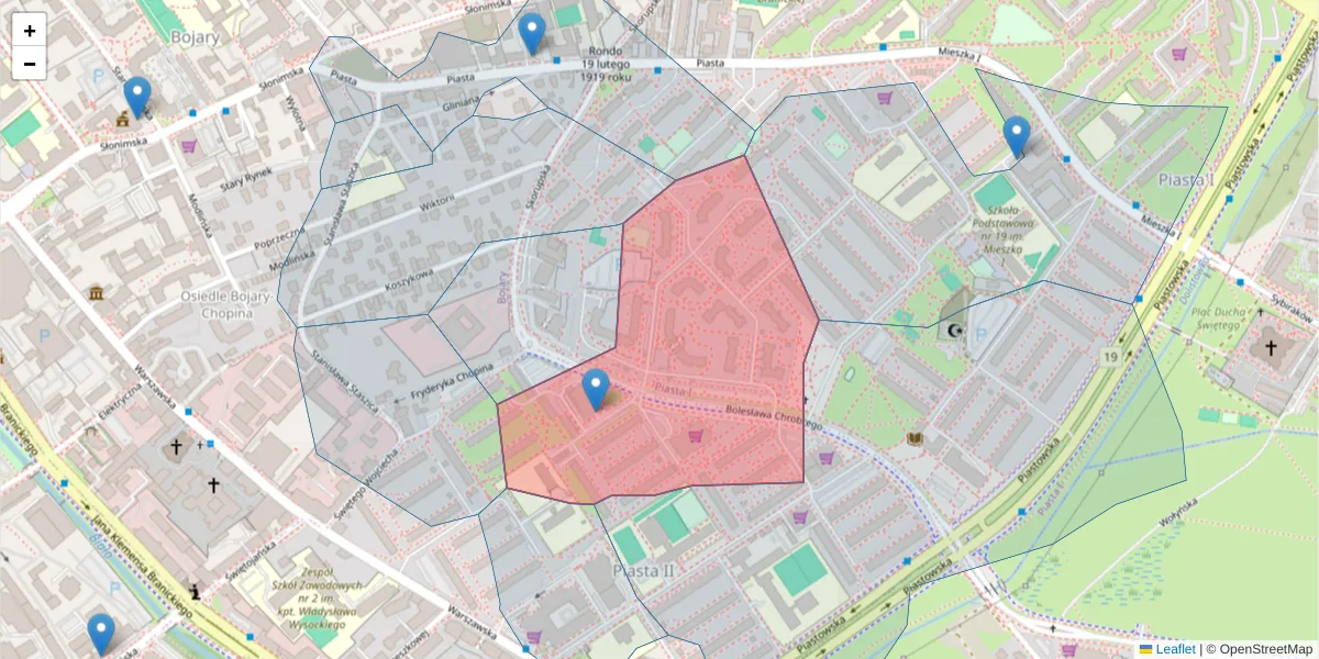 Szczegółowa mapa kodu pocztowego 15-057 z granicami, sąsiednimi kodami pocztowymi i urzędami pocztowymi