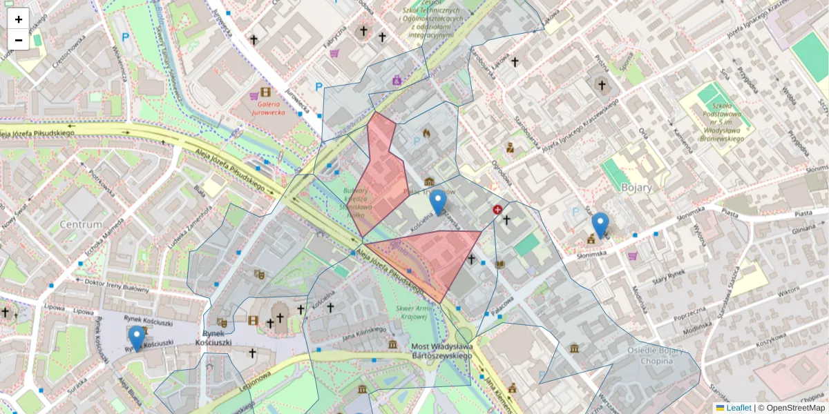 Szczegółowa mapa kodu pocztowego 15-063 z granicami, sąsiednimi kodami pocztowymi i urzędami pocztowymi