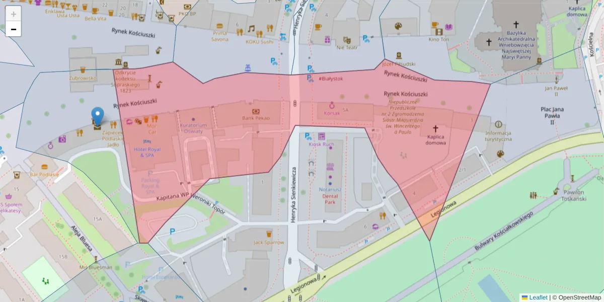Szczegółowa mapa kodu pocztowego 15-091 z granicami, sąsiednimi kodami pocztowymi i urzędami pocztowymi