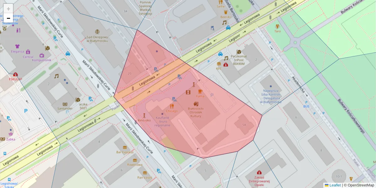 Szczegółowa mapa kodu pocztowego 15-094 z granicami, sąsiednimi kodami pocztowymi i urzędami pocztowymi