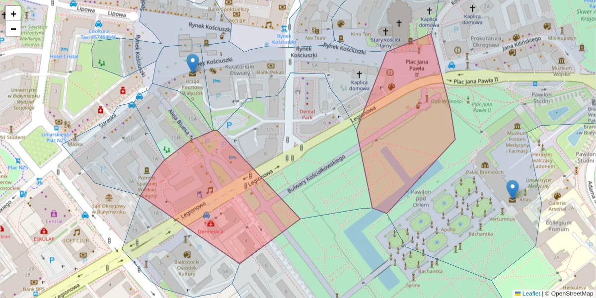 Szczegółowa mapa kodu pocztowego 15-099 z granicami, sąsiednimi kodami pocztowymi i urzędami pocztowymi