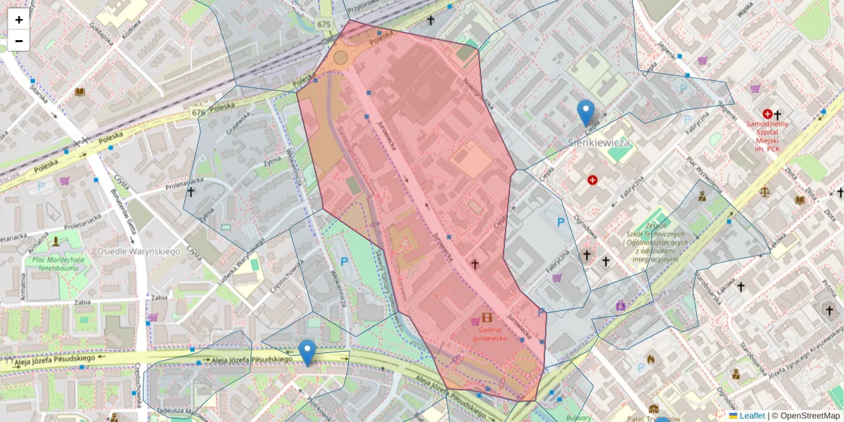 Szczegółowa mapa kodu pocztowego 15-101 z granicami, sąsiednimi kodami pocztowymi i urzędami pocztowymi
