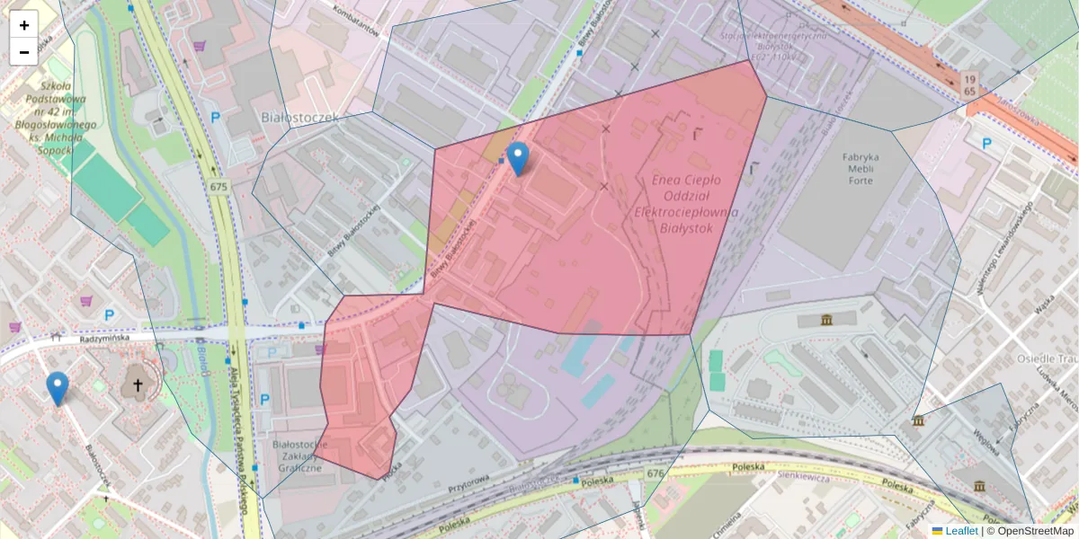 Szczegółowa mapa kodu pocztowego 15-103 z granicami, sąsiednimi kodami pocztowymi i urzędami pocztowymi