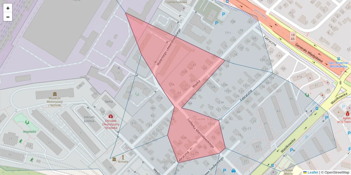 Szczegółowa mapa kodu pocztowego 15-119 z granicami, sąsiednimi kodami pocztowymi i urzędami pocztowymi