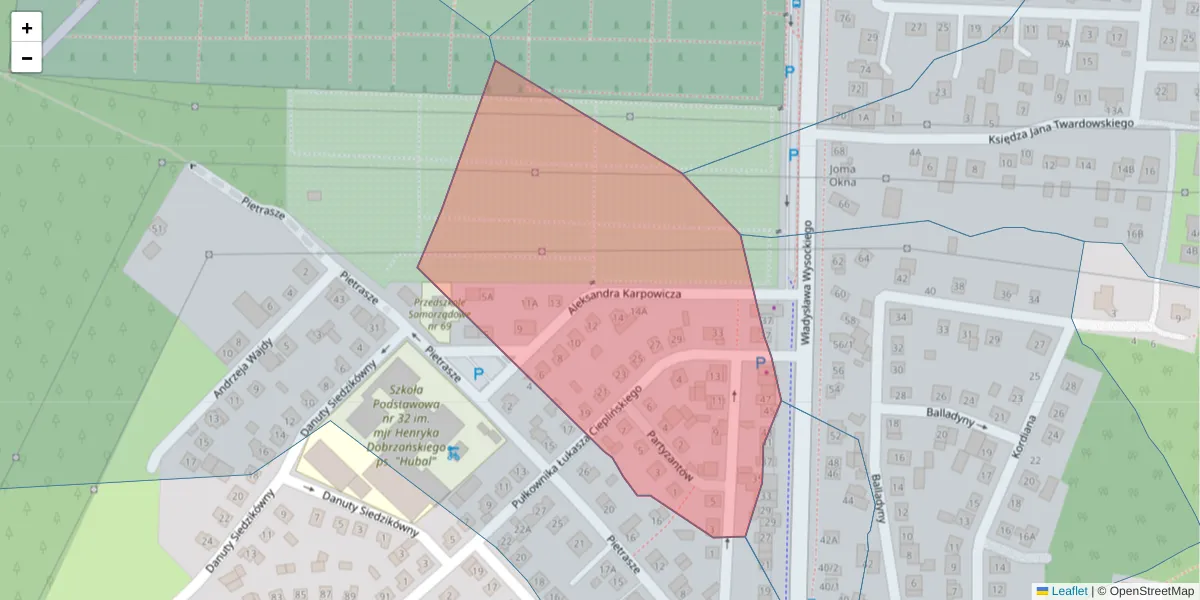 Szczegółowa mapa kodu pocztowego 15-127 z granicami, sąsiednimi kodami pocztowymi i urzędami pocztowymi