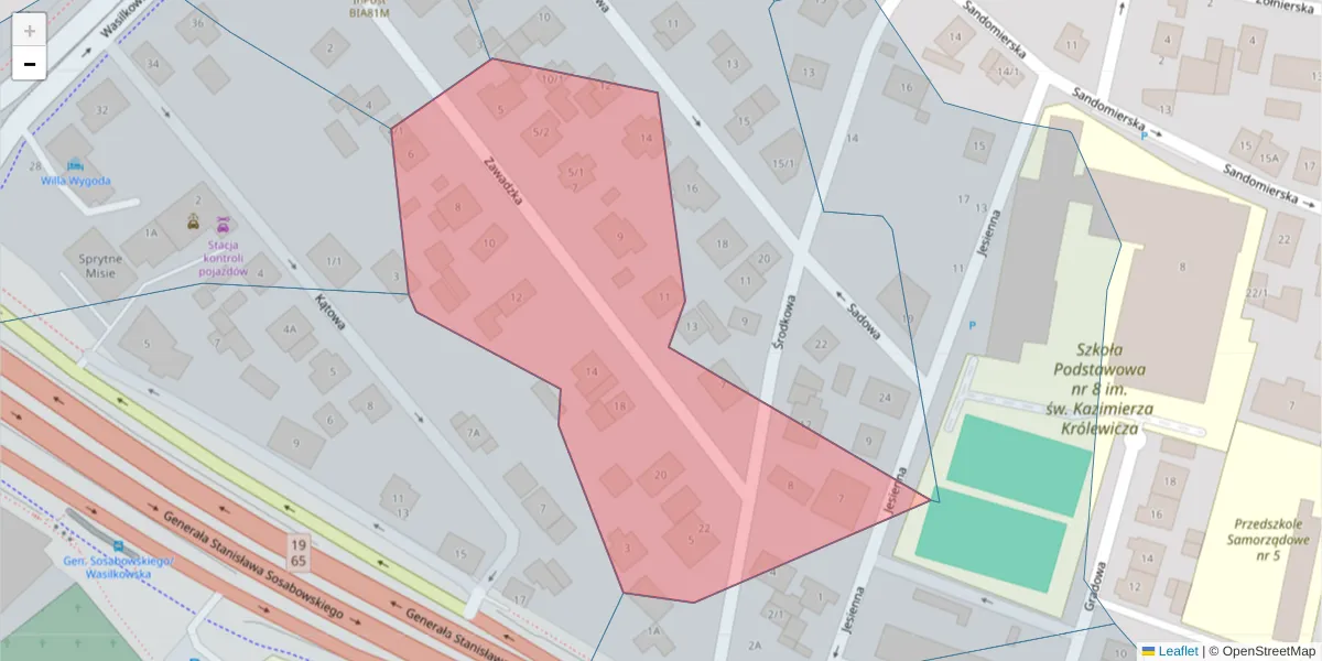 Szczegółowa mapa kodu pocztowego 15-141 z granicami, sąsiednimi kodami pocztowymi i urzędami pocztowymi
