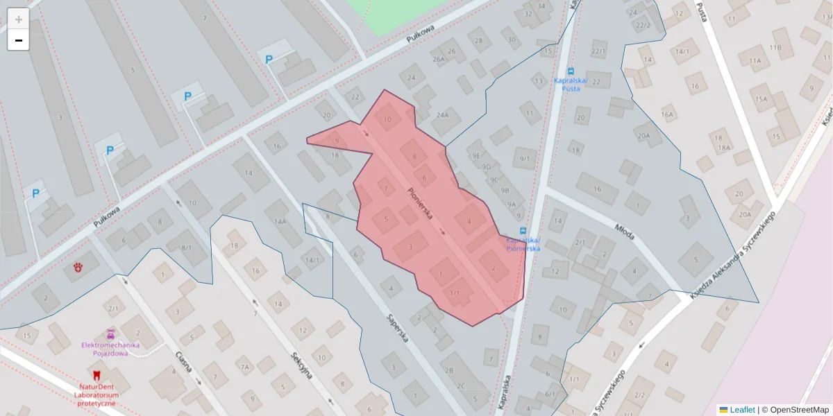 Szczegółowa mapa kodu pocztowego 15-142 z granicami, sąsiednimi kodami pocztowymi i urzędami pocztowymi