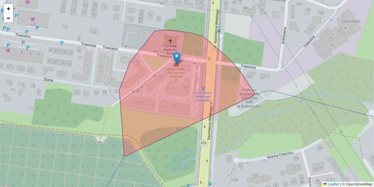 Szczegółowa mapa kodu pocztowego 15-154 z granicami, sąsiednimi kodami pocztowymi i urzędami pocztowymi
