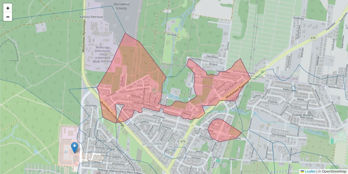 Szczegółowa mapa kodu pocztowego 15-156 z granicami, sąsiednimi kodami pocztowymi i urzędami pocztowymi