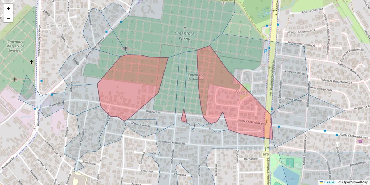 Szczegółowa mapa kodu pocztowego 15-158 z granicami, sąsiednimi kodami pocztowymi i urzędami pocztowymi