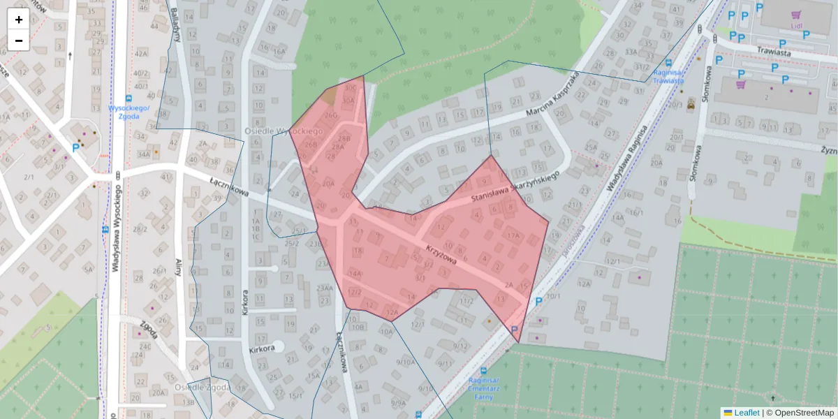 Szczegółowa mapa kodu pocztowego 15-164 z granicami, sąsiednimi kodami pocztowymi i urzędami pocztowymi