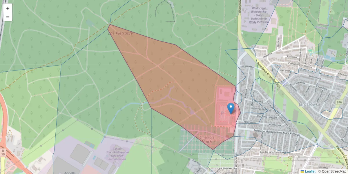 Szczegółowa mapa kodu pocztowego 15-168 z granicami, sąsiednimi kodami pocztowymi i urzędami pocztowymi