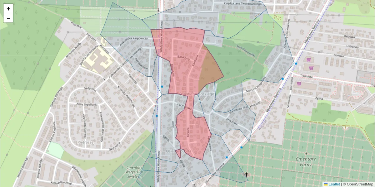 Szczegółowa mapa kodu pocztowego 15-169 z granicami, sąsiednimi kodami pocztowymi i urzędami pocztowymi
