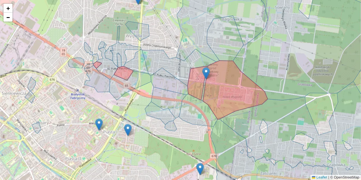 Szczegółowa mapa kodu pocztowego 15-181 z granicami, sąsiednimi kodami pocztowymi i urzędami pocztowymi