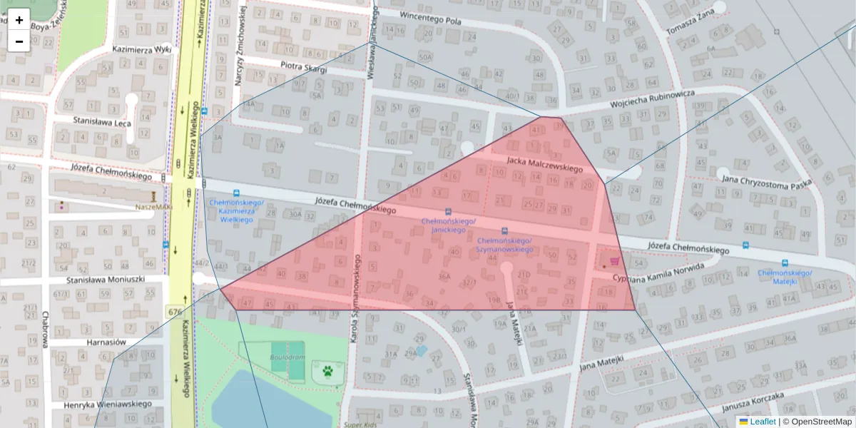 Szczegółowa mapa kodu pocztowego 15-195 z granicami, sąsiednimi kodami pocztowymi i urzędami pocztowymi