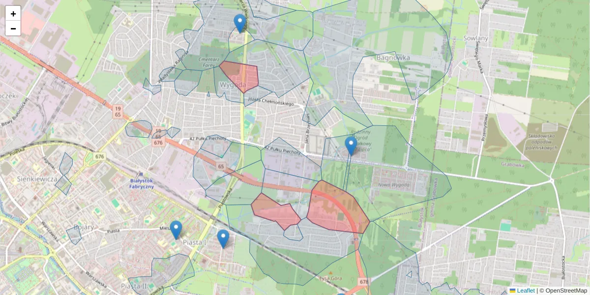 Szczegółowa mapa kodu pocztowego 15-198 z granicami, sąsiednimi kodami pocztowymi i urzędami pocztowymi