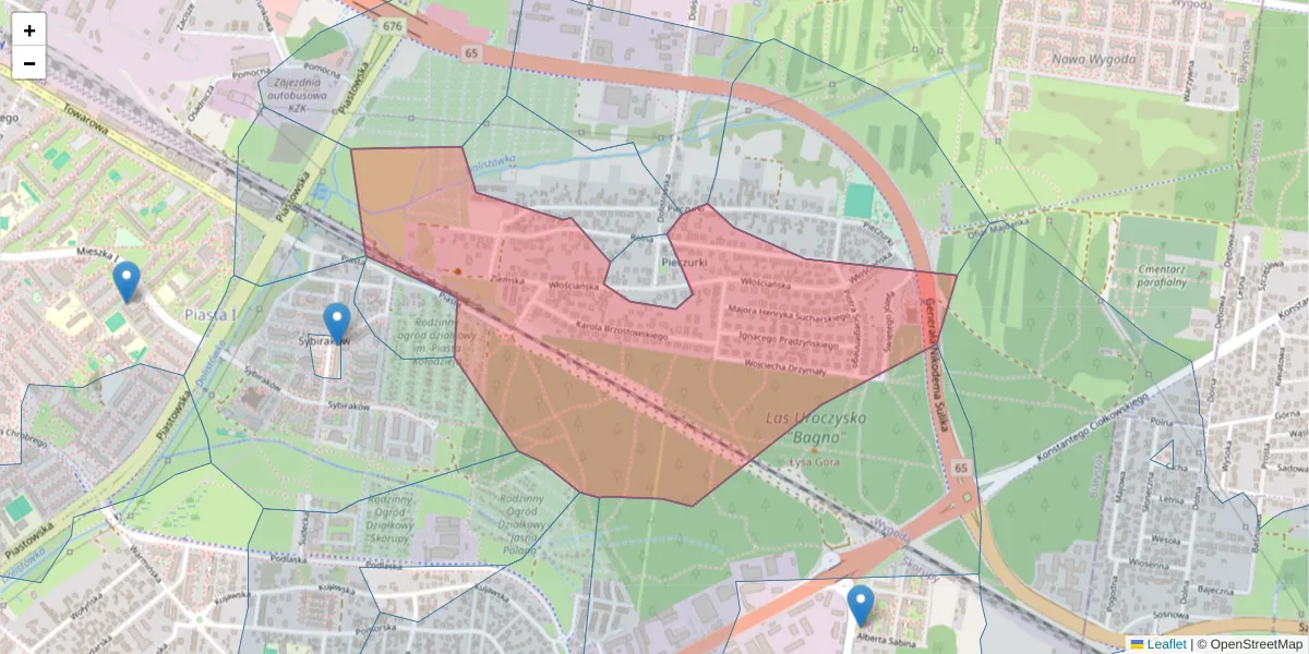 Szczegółowa mapa kodu pocztowego 15-199 z granicami, sąsiednimi kodami pocztowymi i urzędami pocztowymi