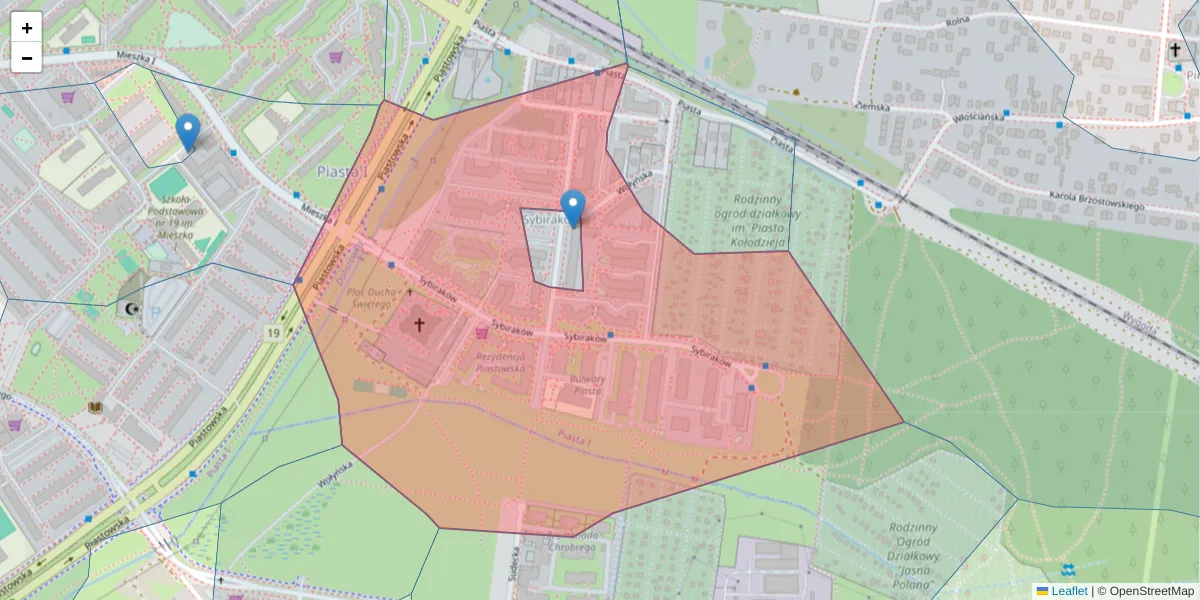 Szczegółowa mapa kodu pocztowego 15-204 z granicami, sąsiednimi kodami pocztowymi i urzędami pocztowymi
