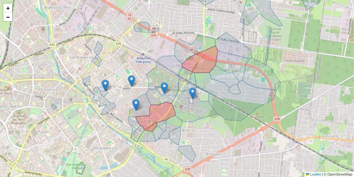 Szczegółowa mapa kodu pocztowego 15-207 z granicami, sąsiednimi kodami pocztowymi i urzędami pocztowymi