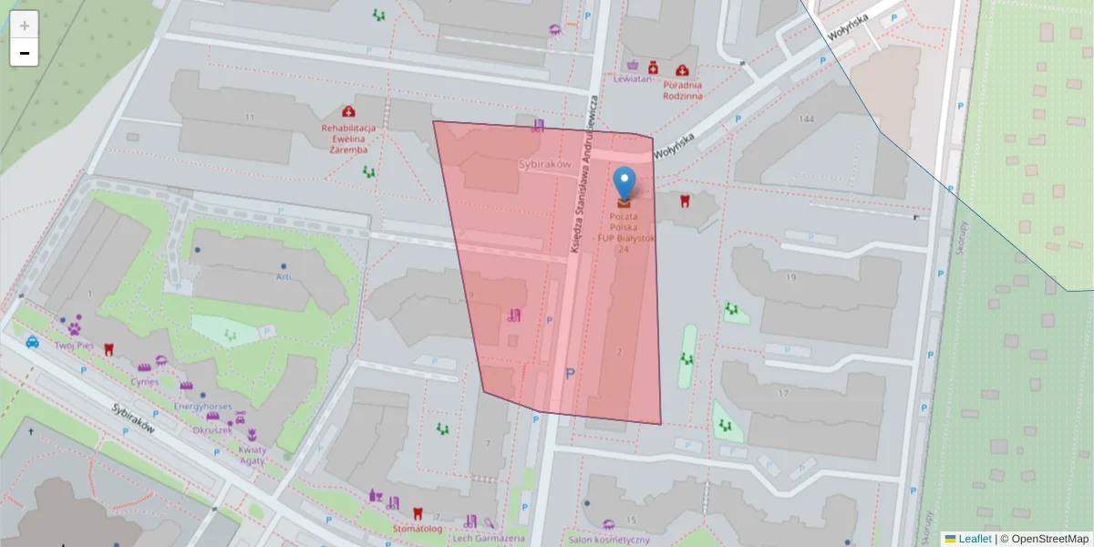 Szczegółowa mapa kodu pocztowego 15-212 z granicami, sąsiednimi kodami pocztowymi i urzędami pocztowymi