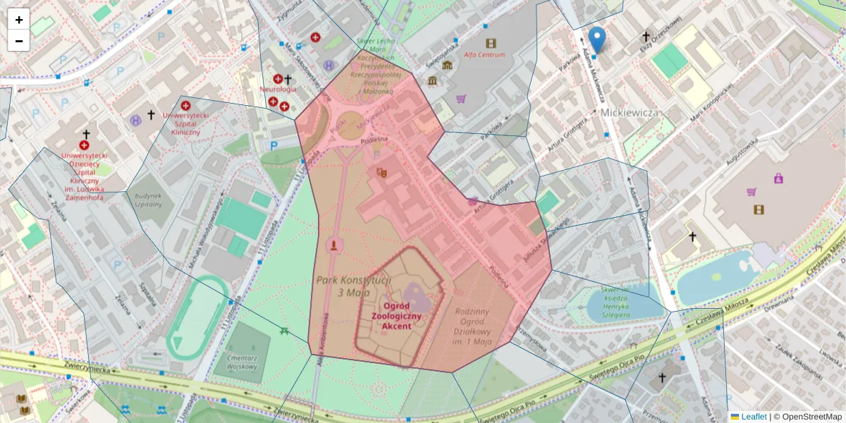 Szczegółowa mapa kodu pocztowego 15-227 z granicami, sąsiednimi kodami pocztowymi i urzędami pocztowymi