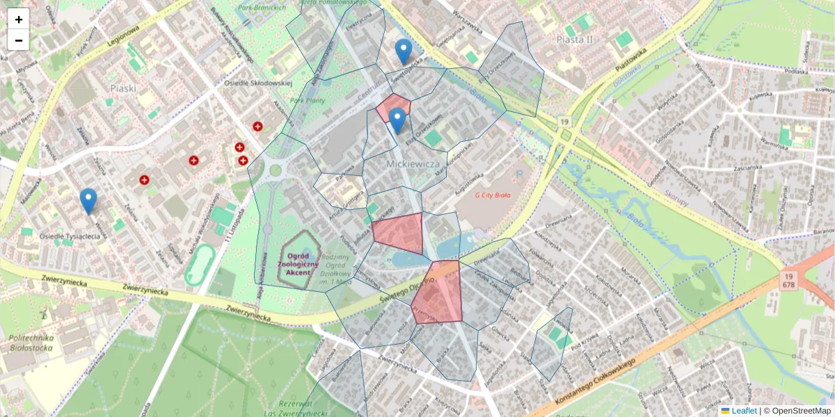Szczegółowa mapa kodu pocztowego 15-232 z granicami, sąsiednimi kodami pocztowymi i urzędami pocztowymi