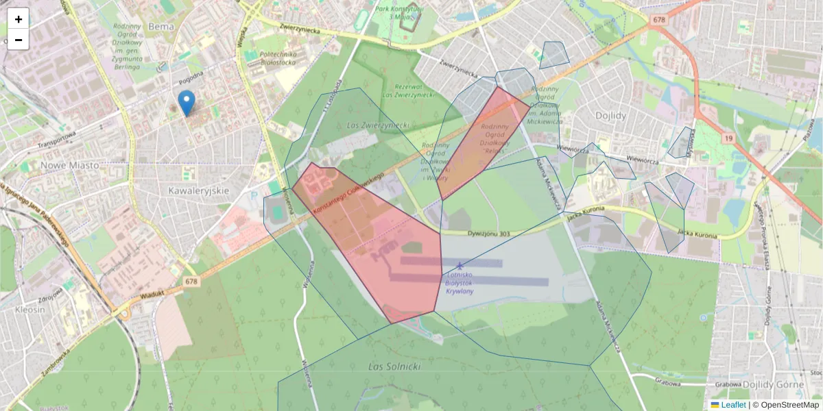 Szczegółowa mapa kodu pocztowego 15-245 z granicami, sąsiednimi kodami pocztowymi i urzędami pocztowymi