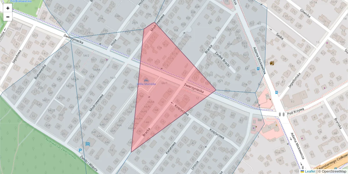 Szczegółowa mapa kodu pocztowego 15-247 z granicami, sąsiednimi kodami pocztowymi i urzędami pocztowymi