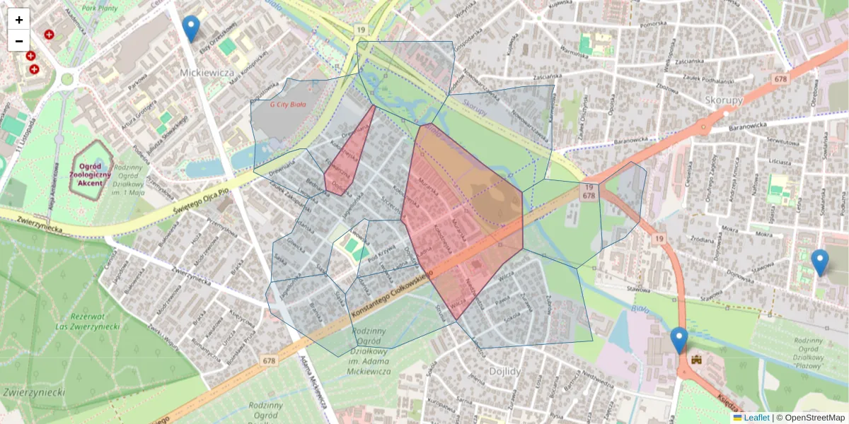 Szczegółowa mapa kodu pocztowego 15-256 z granicami, sąsiednimi kodami pocztowymi i urzędami pocztowymi