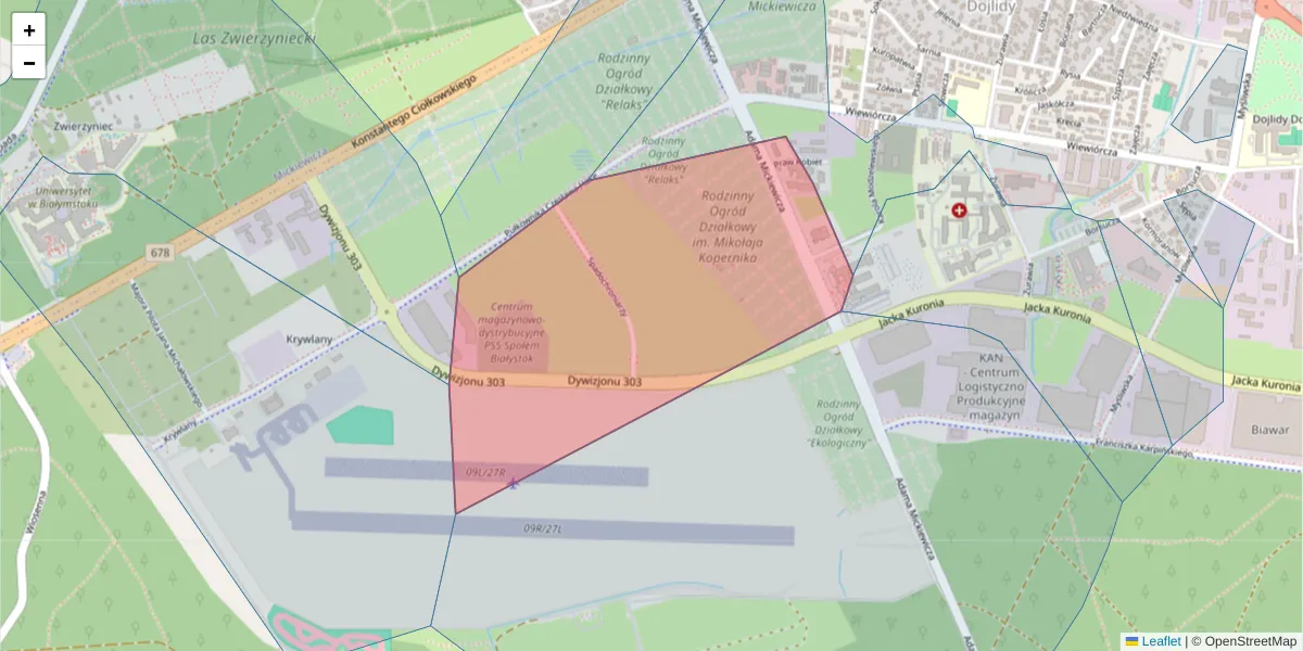 Szczegółowa mapa kodu pocztowego 15-257 z granicami, sąsiednimi kodami pocztowymi i urzędami pocztowymi