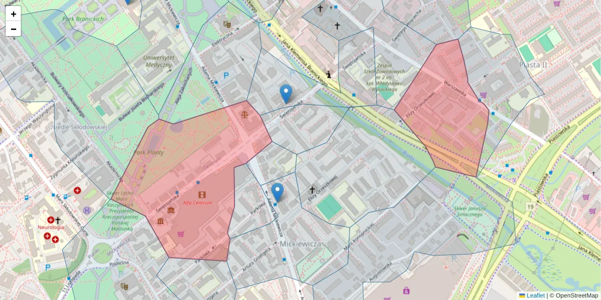 Szczegółowa mapa kodu pocztowego 15-277 z granicami, sąsiednimi kodami pocztowymi i urzędami pocztowymi