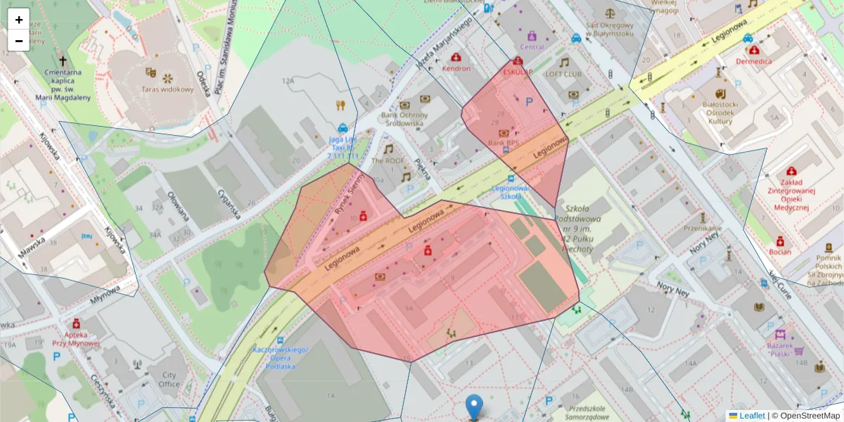 Szczegółowa mapa kodu pocztowego 15-281 z granicami, sąsiednimi kodami pocztowymi i urzędami pocztowymi