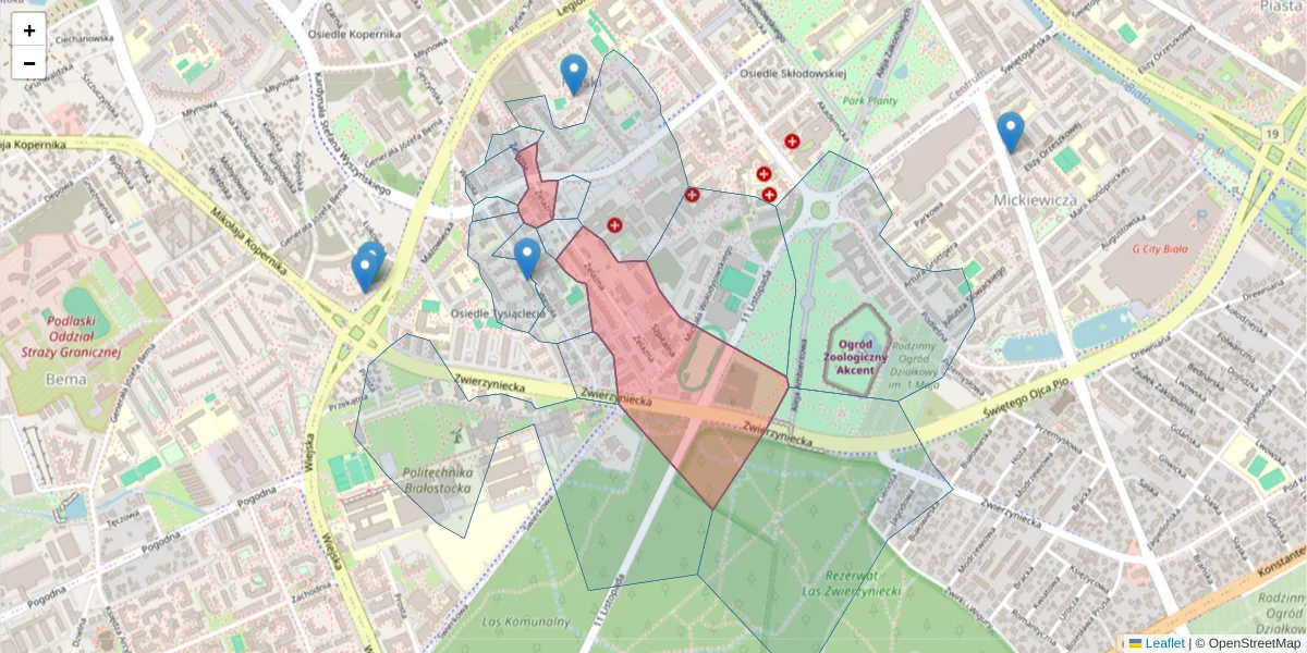 Szczegółowa mapa kodu pocztowego 15-297 z granicami, sąsiednimi kodami pocztowymi i urzędami pocztowymi