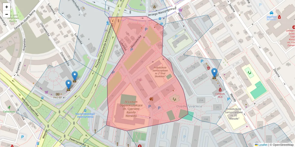 Szczegółowa mapa kodu pocztowego 15-302 z granicami, sąsiednimi kodami pocztowymi i urzędami pocztowymi