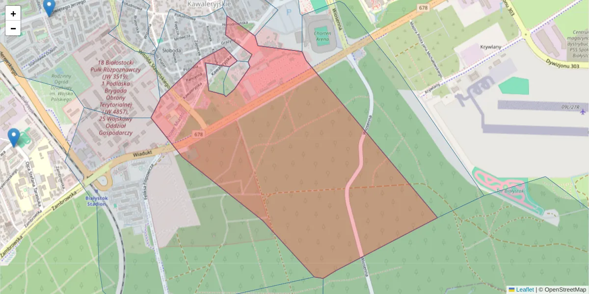 Szczegółowa mapa kodu pocztowego 15-325 z granicami, sąsiednimi kodami pocztowymi i urzędami pocztowymi