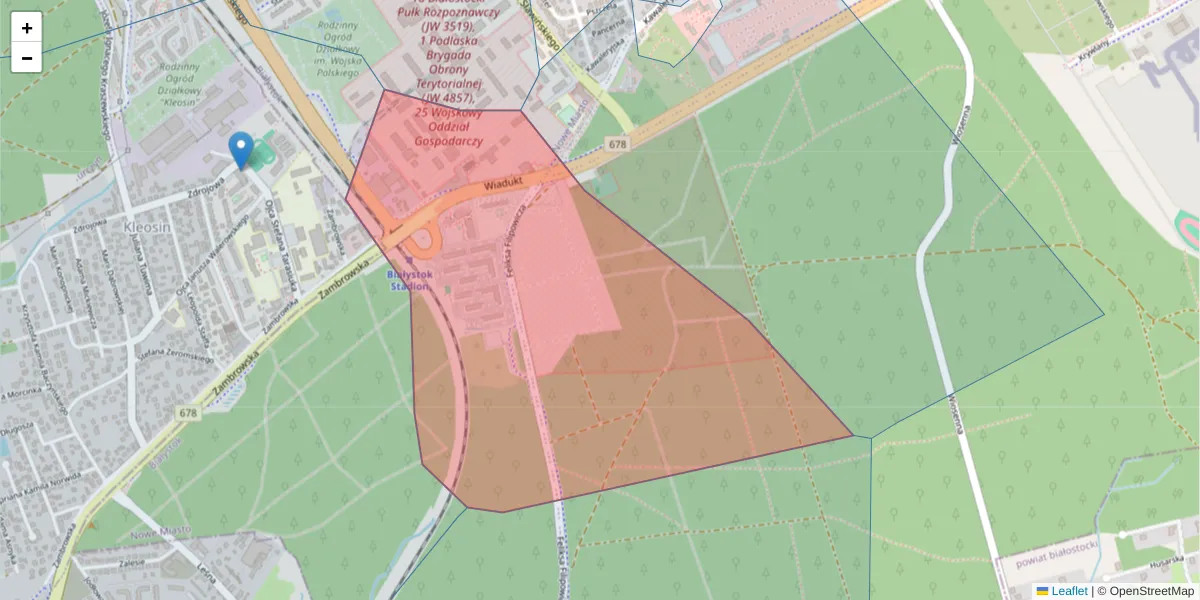 Szczegółowa mapa kodu pocztowego 15-327 z granicami, sąsiednimi kodami pocztowymi i urzędami pocztowymi