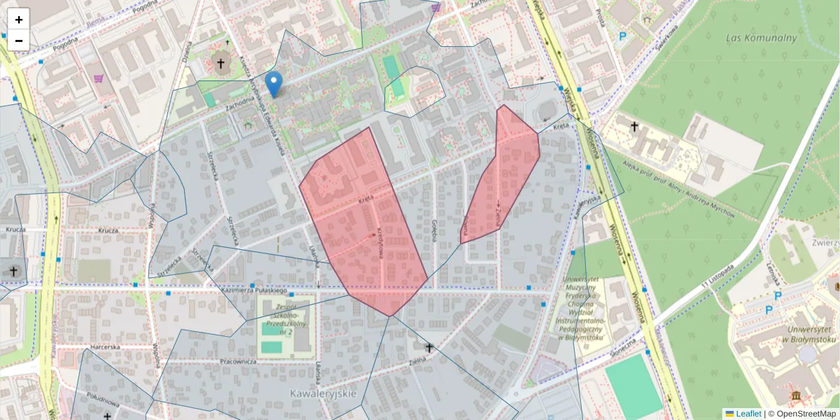Szczegółowa mapa kodu pocztowego 15-336 z granicami, sąsiednimi kodami pocztowymi i urzędami pocztowymi