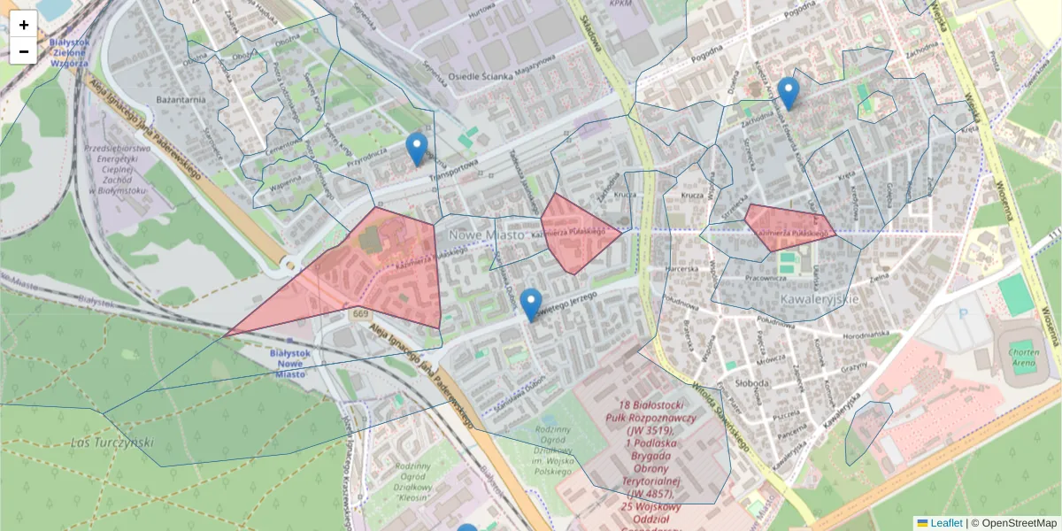Szczegółowa mapa kodu pocztowego 15-338 z granicami, sąsiednimi kodami pocztowymi i urzędami pocztowymi